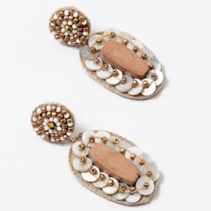 Beaded Sequin Center Wood Handmade Earrings